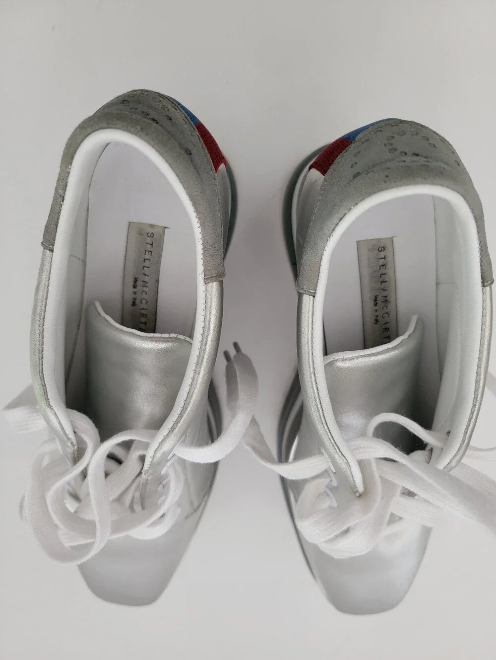 Stella McCartney Metallic Silver Platform Lace-Up Sneaker Size 38
